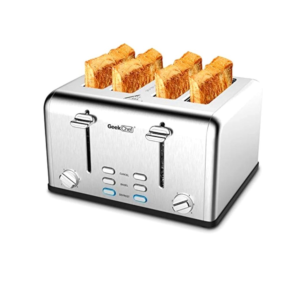 Toaster 4 Slice, Geek Chef Stainless Steel Toaster with Extra Wide Slots, 4 Slot